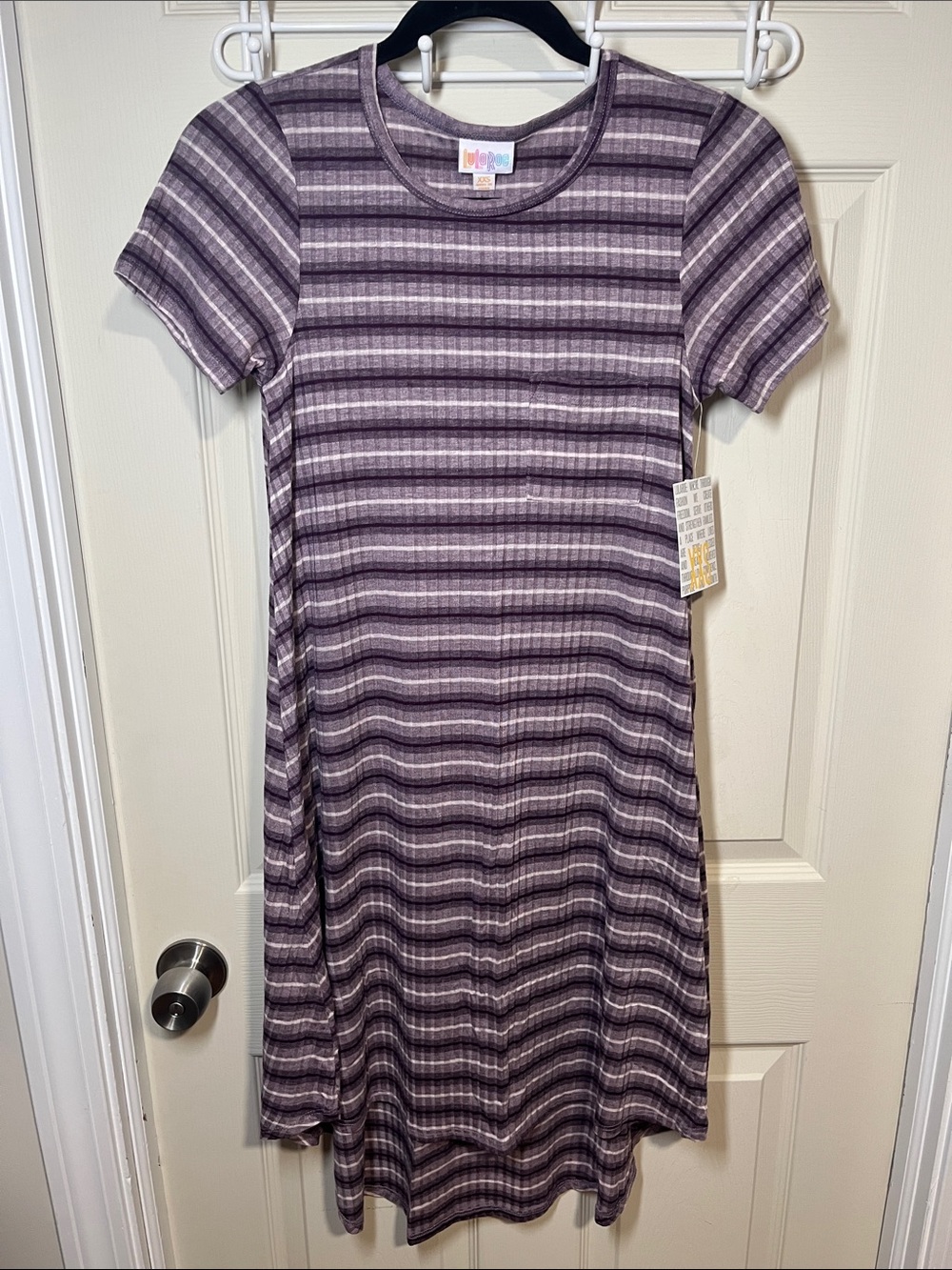 LuLaRoe Purple Striped Short Sleeve Dress